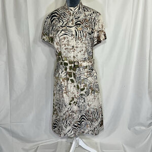 IVKO Women’s Printed Safar Dress Midi Multicolor Linen Artsy Boho Casual Sz M